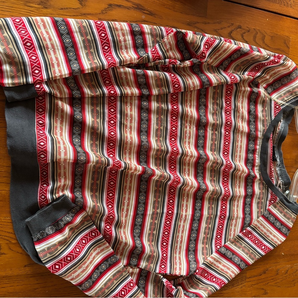 Cruel Girl Red, Black & Cream Striped Aztec-Print Long Sleeve Top